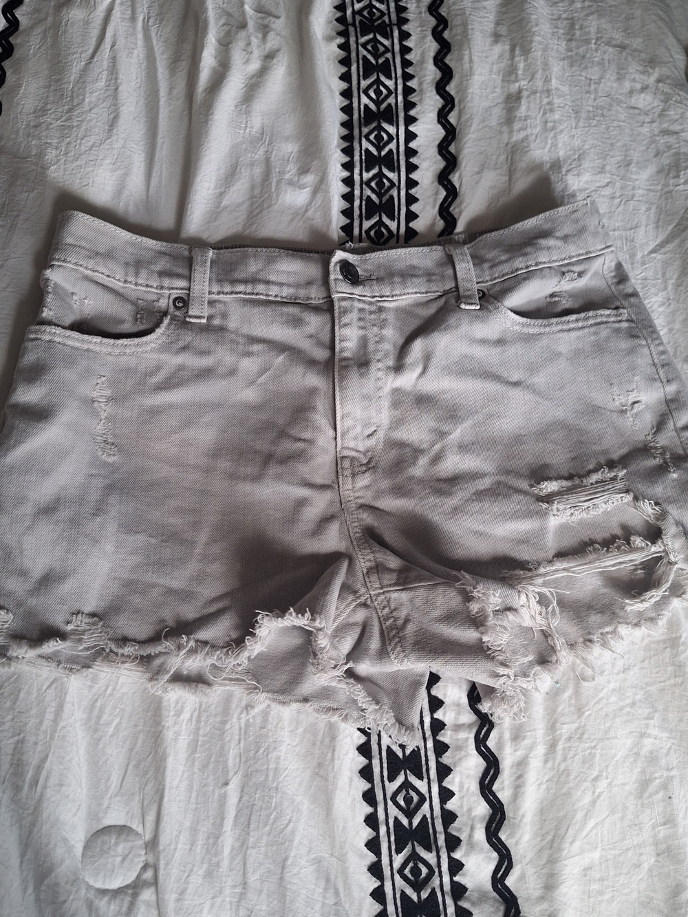 aerie Light Gray Distressed Denim Cutoff Shorts